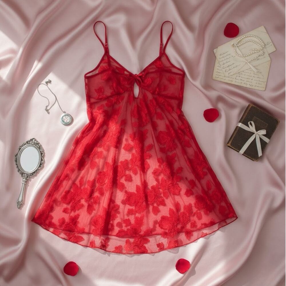 Vintage Anne Stuart Lace Nightie Large Red